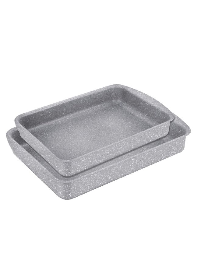 2-Piece Natural Force Non-Stick Marble Roasting Pan Grey 47 x 7.5 x 31.5 cm RTAM02B/Grey